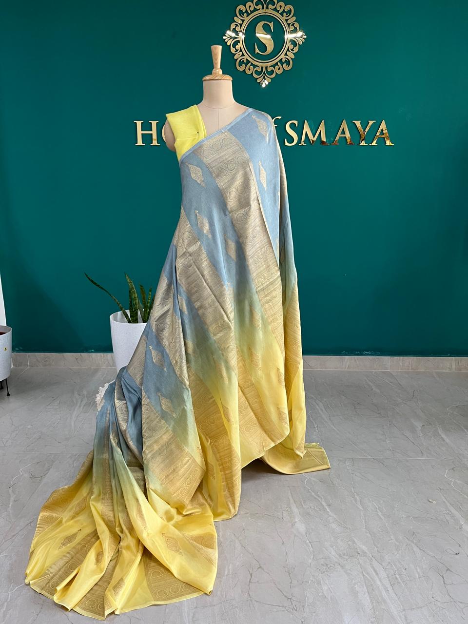 WhatsApp Image 2026-02-19 at 11.33.01 PM Pastel Blue & Lemon Yellow Dual Tone Soft Silk Saree with Rich Gold Zari Border - Image 1