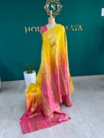 Sunshine Yellow & Pink Dual Tone Soft Silk Saree with Rich Gold Zari Border