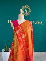 Red, Orange & Pink Ombre Soft Silk Saree with Gold Floral Zari Weaving - Image 3