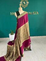 Magenta & Gold Beige Crepe Saree with Zari Border and Butta Work