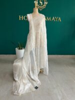 White Tissue Organza Saree with Pearl & Thread Embroidery | Bridal & Festive Wear