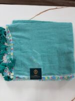 Teal Green Linen Saree with Multicolour Crochet Lace Border & Tassel Pallu | Casual & Festive Wear